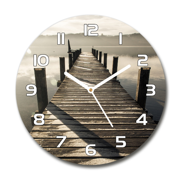 Reloj de cristal redondo Muelle de madera