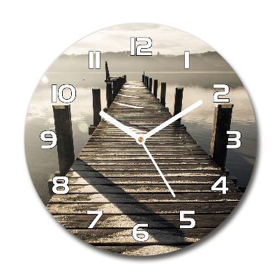 Reloj de cristal redondo Muelle de madera