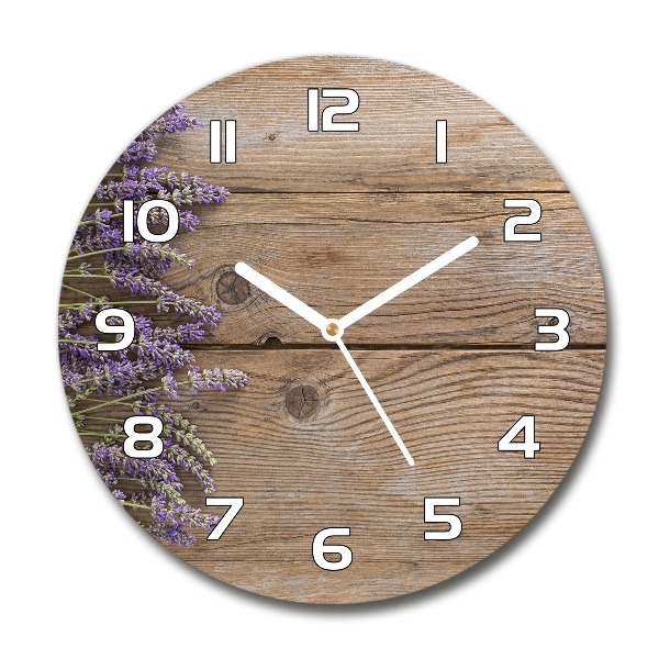 Reloj de cristal redondo Lavanda sobre madera