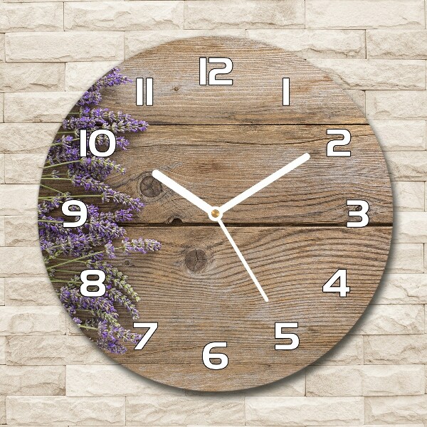 Reloj de cristal redondo Lavanda sobre madera