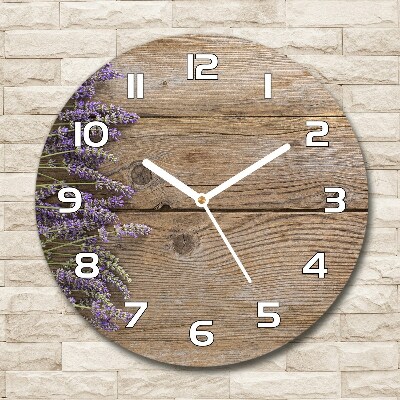 Reloj de cristal redondo Lavanda sobre madera
