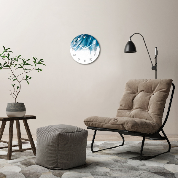 Reloj de cristal redondo Plumas azules