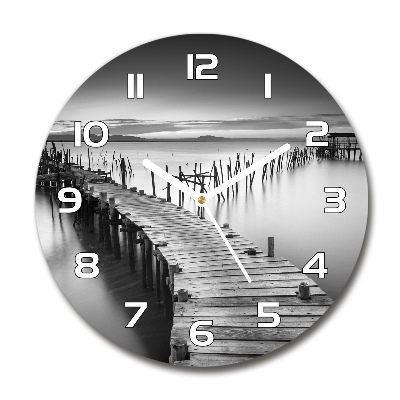 Reloj de cristal redondo Muelle de madera