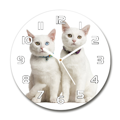 Reloj de cristal redondo Gatos blancos