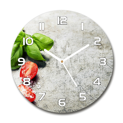 Reloj de cristal redondo Tomates y albahaca