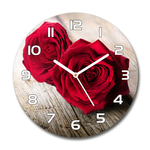 Reloj redondo pared Rosas sobre madera