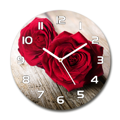Reloj redondo pared Rosas sobre madera