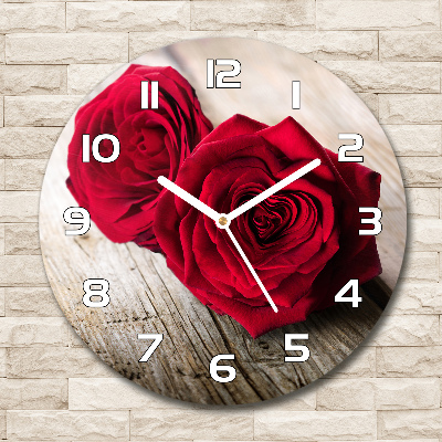 Reloj redondo pared Rosas sobre madera