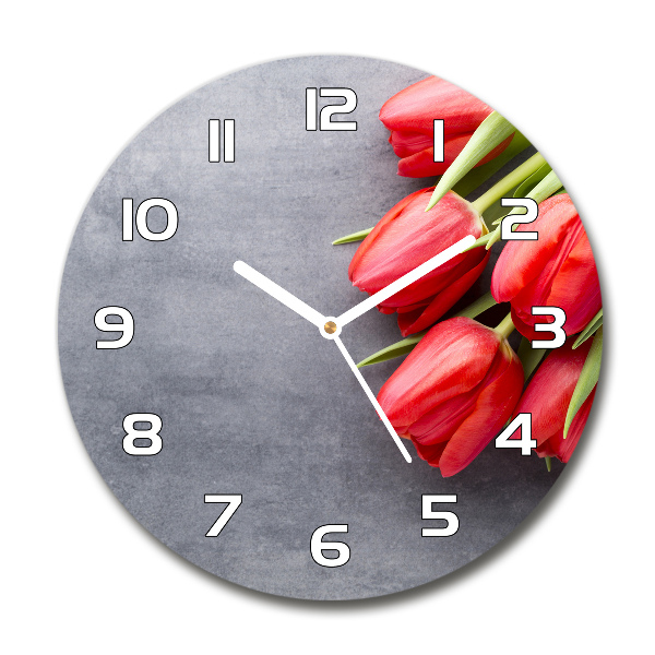 Reloj de cristal redondo Tulipanes rojos