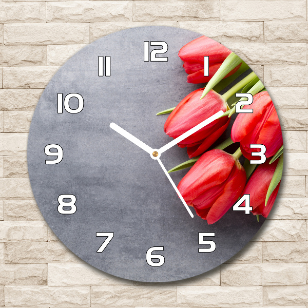 Reloj de cristal redondo Tulipanes rojos