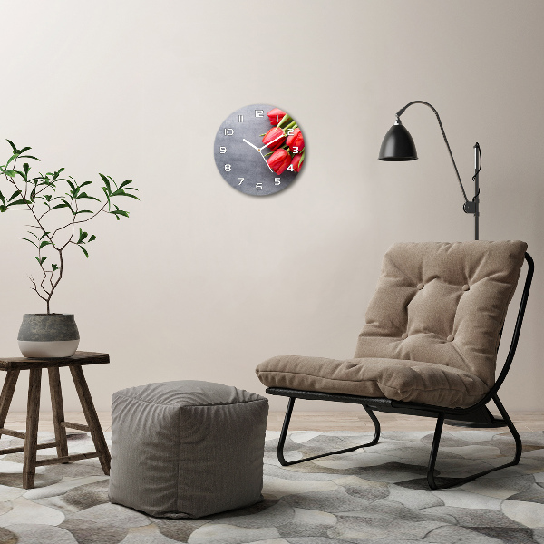 Reloj de cristal redondo Tulipanes rojos