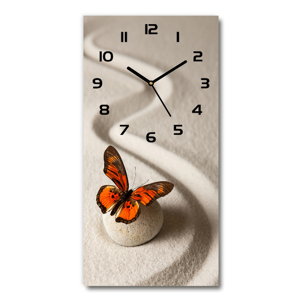 Reloj de cristal vertical Piedra zen y mariposa