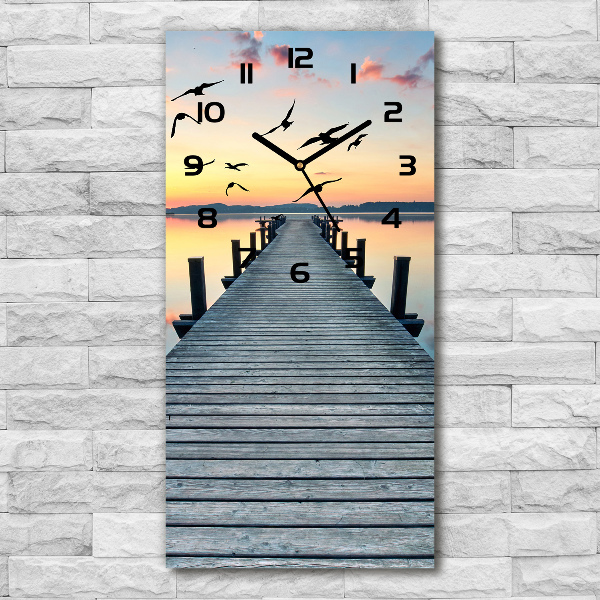 Reloj de vidrio vertical Muelle de madera