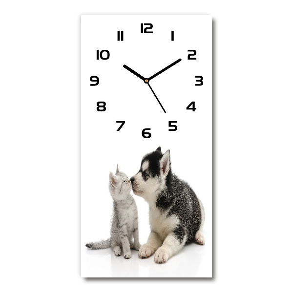 Reloj de cristal vertical Perro y gato