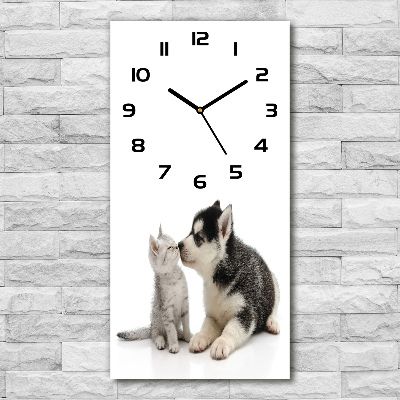 Reloj de cristal vertical Perro y gato