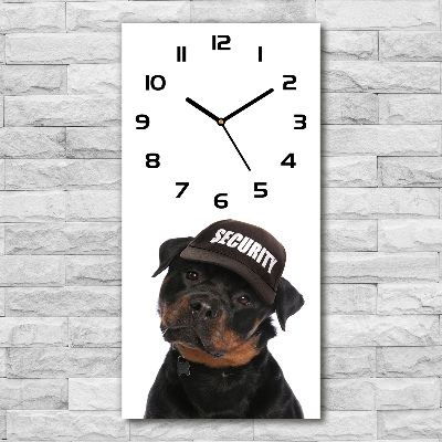Reloj de cristal vertical Rottweiler con gorra