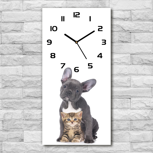Reloj de vidrio vertical Perro y gato