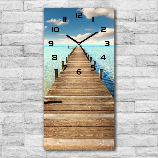 Reloj de vidrio vertical Muelle de madera