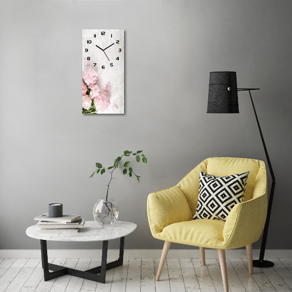 Reloj rectangular Peonías de mármol