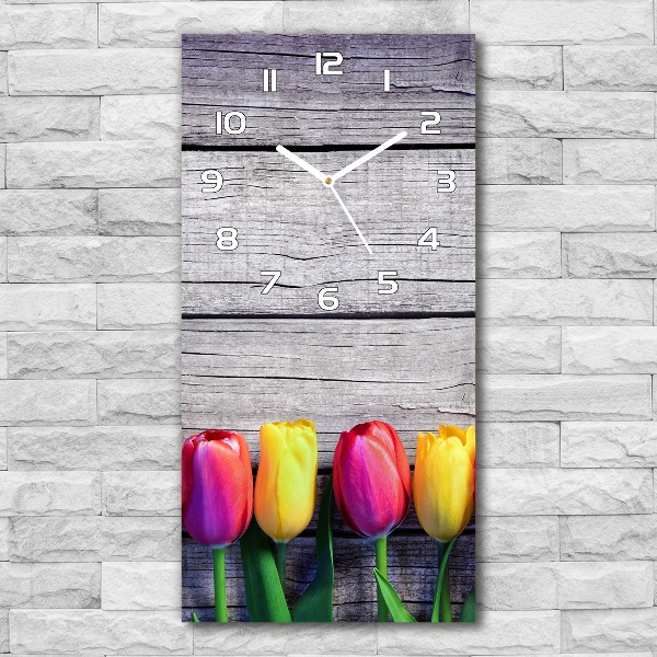 Reloj de vidrio vertical Tulipanes coloridos