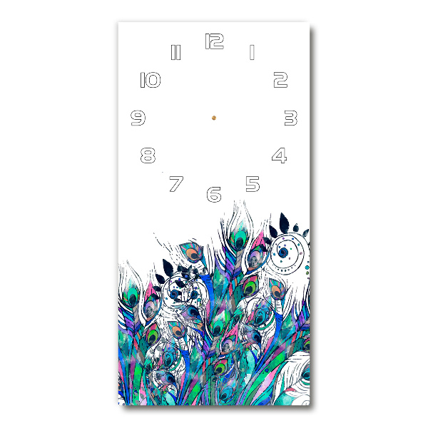 Reloj de vidrio vertical Plumas de pavo real