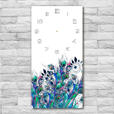 Reloj de vidrio vertical Plumas de pavo real