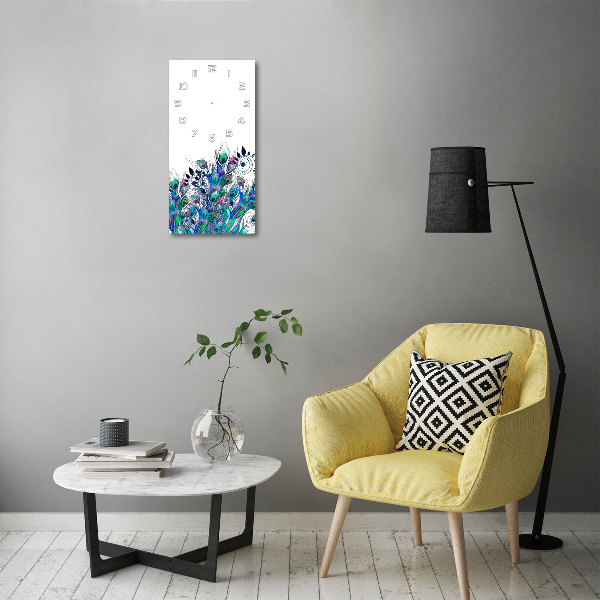 Reloj de vidrio vertical Plumas de pavo real