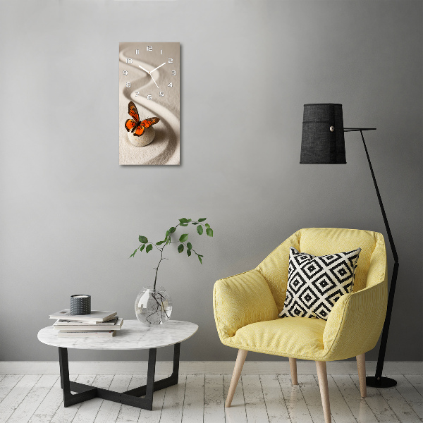 Reloj rectangular Piedra zen y mariposa