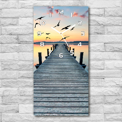 Reloj de cristal vertical Muelle de madera