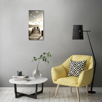 Reloj de vidrio vertical Muelle de madera