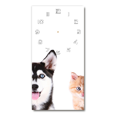 Reloj de cristal vertical Perro y gato