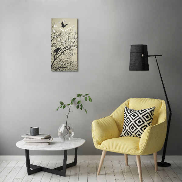 Reloj de cristal vertical Cuervos en un árbol