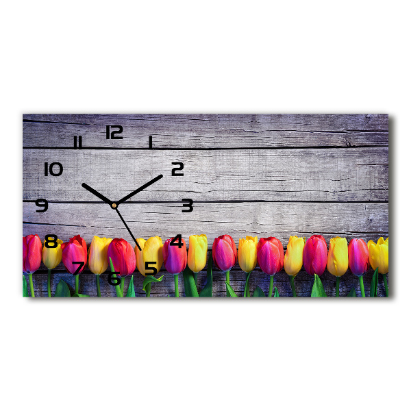 Reloj horizontal Tulipanes sobre madera