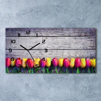 Reloj horizontal Tulipanes sobre madera