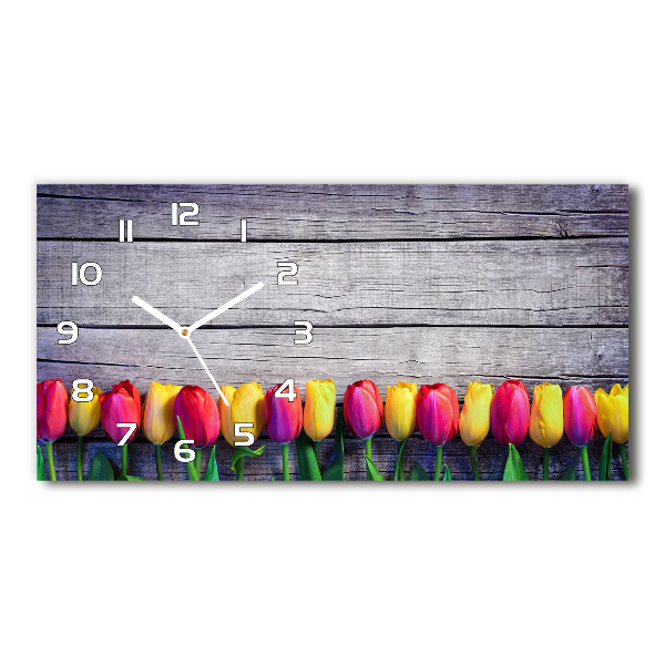 Reloj horizontal Tulipanes sobre madera