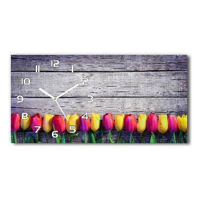 Reloj horizontal Tulipanes sobre madera