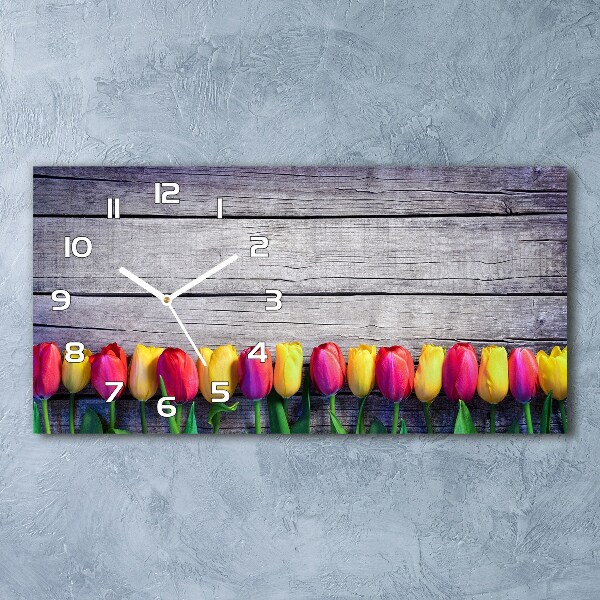 Reloj horizontal Tulipanes sobre madera