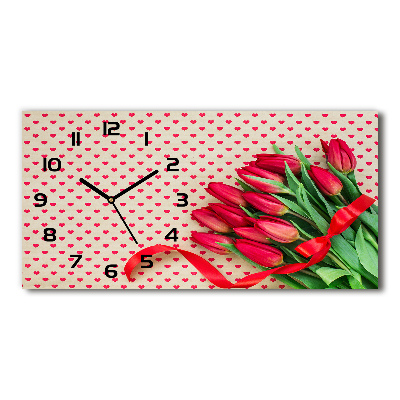 Reloj de cristal horizontal Tulipanes en forma de corazón