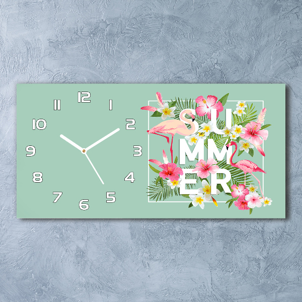 Reloj de cristal horizontal Vacaciones y flamencos