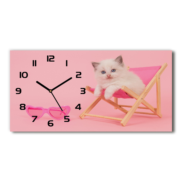 Reloj de cristal horizontal Gato en una tumbona