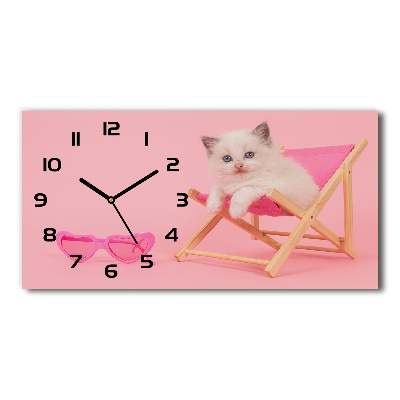 Reloj de cristal horizontal Gato en una tumbona