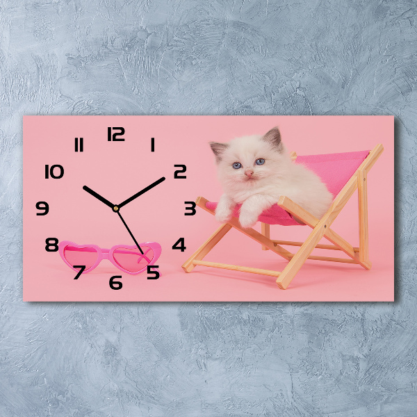 Reloj de cristal horizontal Gato en una tumbona