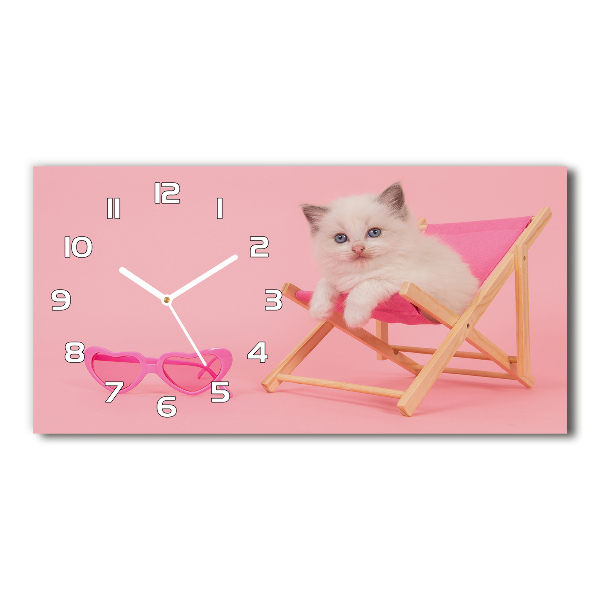 Reloj de cristal horizontal Gato en una tumbona