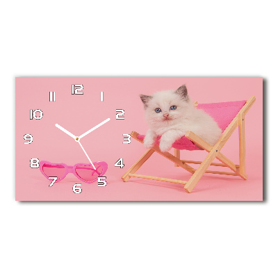 Reloj de cristal horizontal Gato en una tumbona