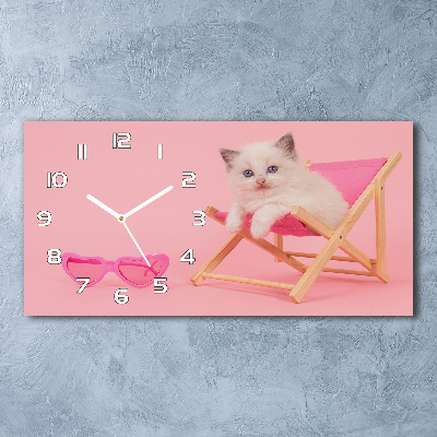 Reloj de cristal horizontal Gato en una tumbona