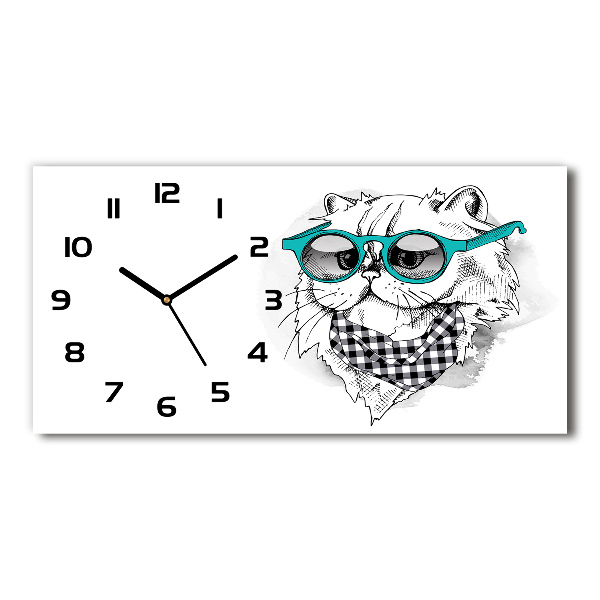 Reloj de cristal horizontal Gato con gafas