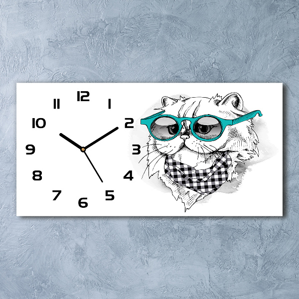 Reloj de cristal horizontal Gato con gafas