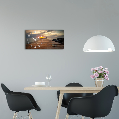 Zegar ścienny szklany cichy Drewniane molo