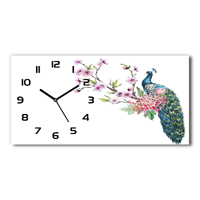 Reloj de cristal horizontal Pavo real y flores
