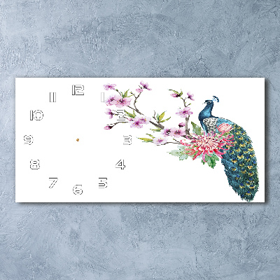 Reloj de cristal horizontal Pavo real y flores